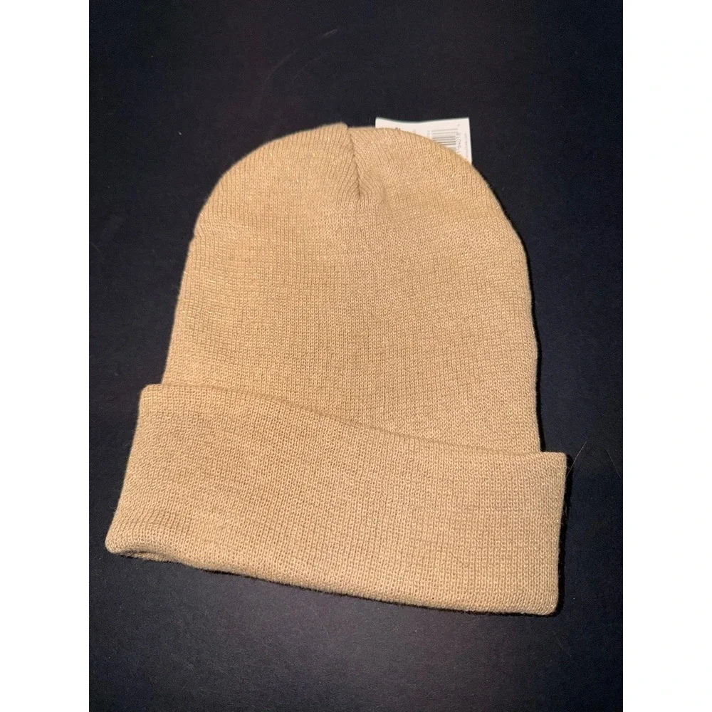 New Women Tan Gold Metallic‎ Shimmer Knit Cuffed Beanie Hat One Size Winter Hat
